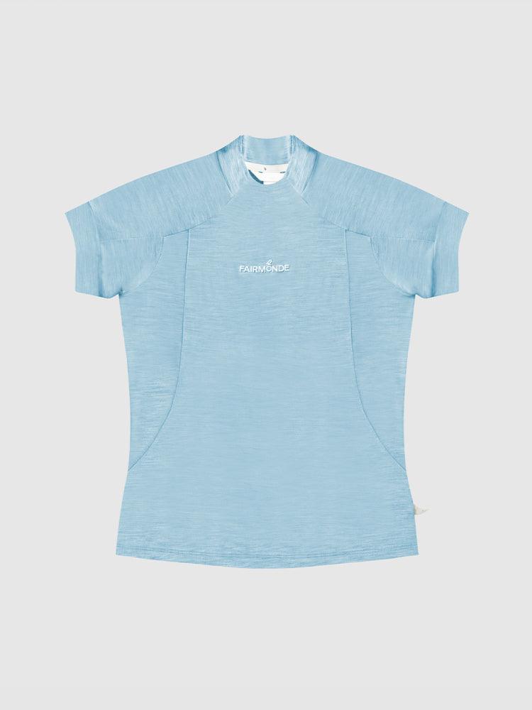 Fairmonde Merino Mock Neck Tee Ash Blue