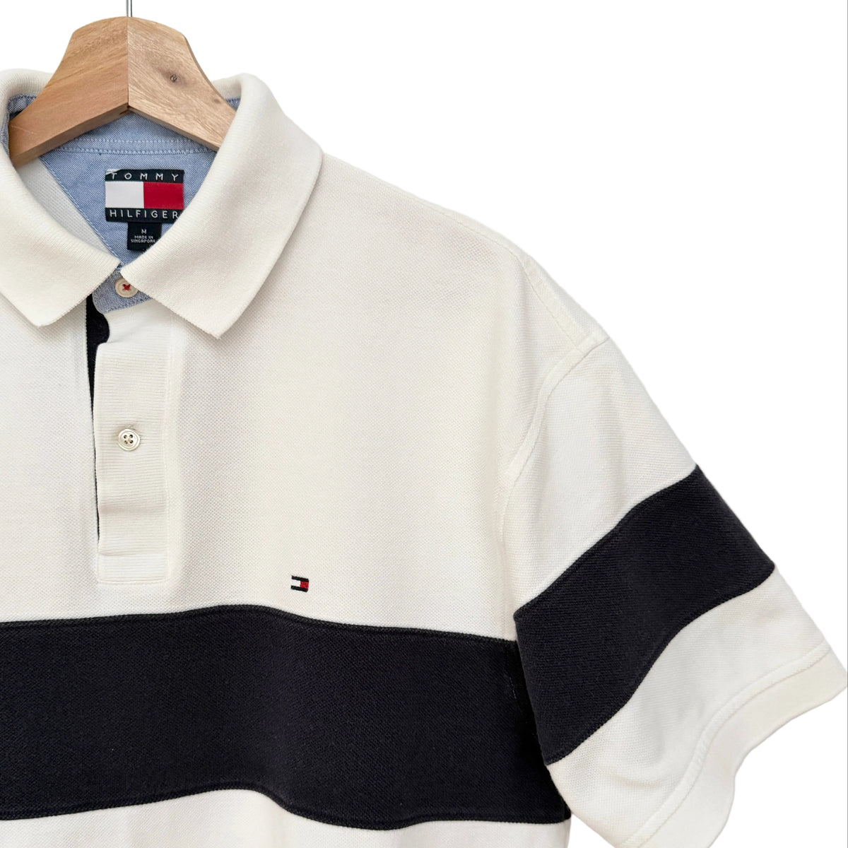 MNMLY Refreshed White/Navy Tommy Hilfiger Polo Shirt - M