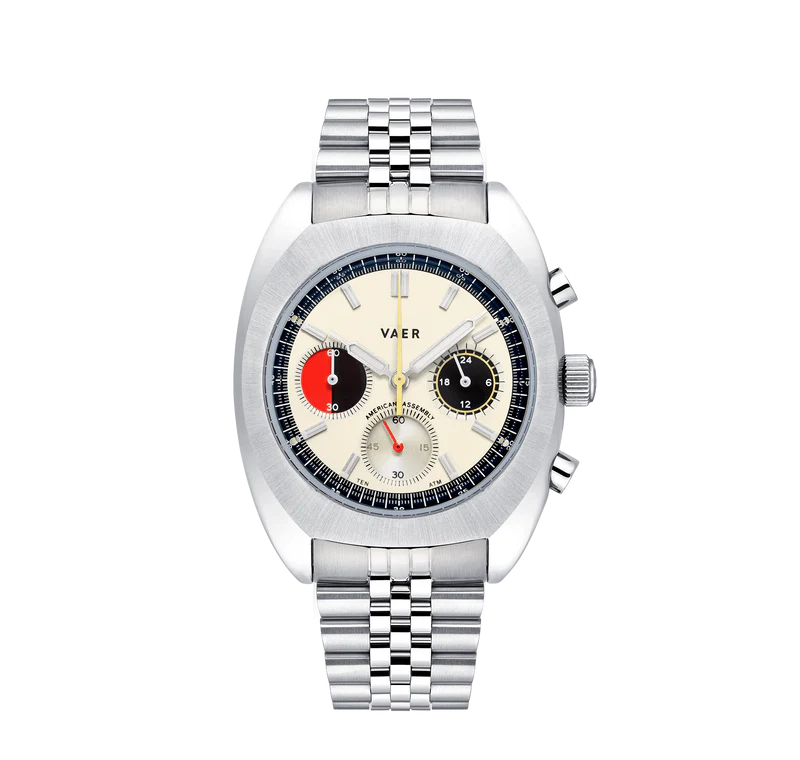 VAER R1 Racing Chronograph Cream 38mm on jubilee bracelet