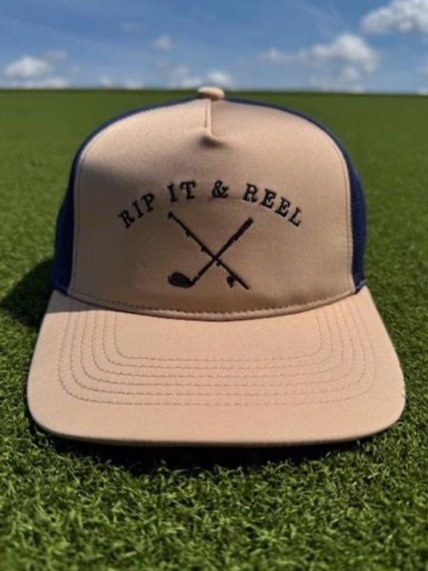 Rip It and Reel (Tan and Navy hat)