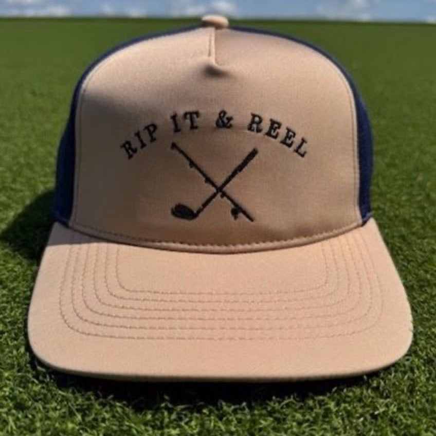 Rip It and Reel (Tan and Navy hat)