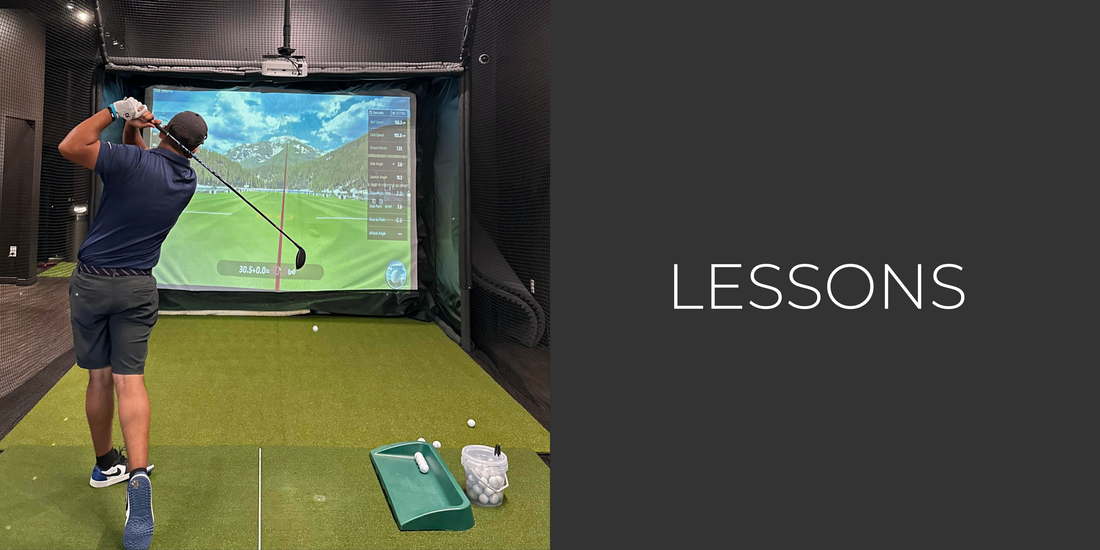 shows golfer on screen hitting a golf shot using technology in a golf lesson