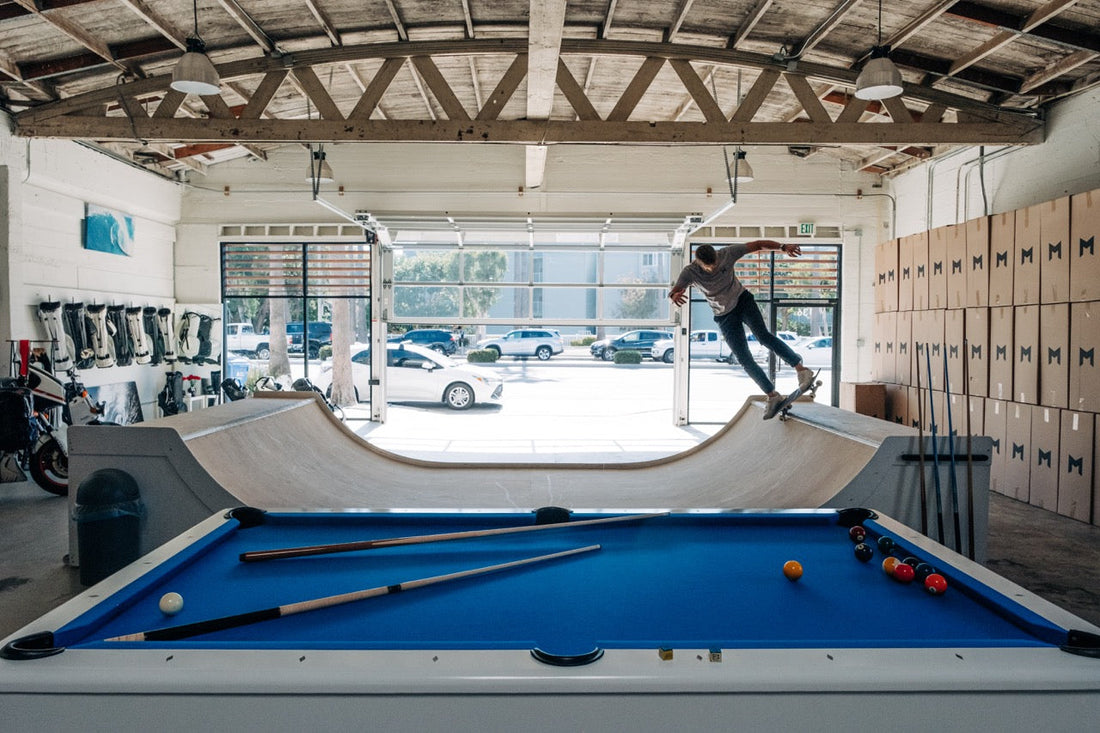 MNML GOLF CLUB Owner Sam Goulden Skating the mini-ramp at MNML GOLF CLUB Redondo Beach