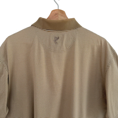 Brown striped shirt on a hanger against a white background