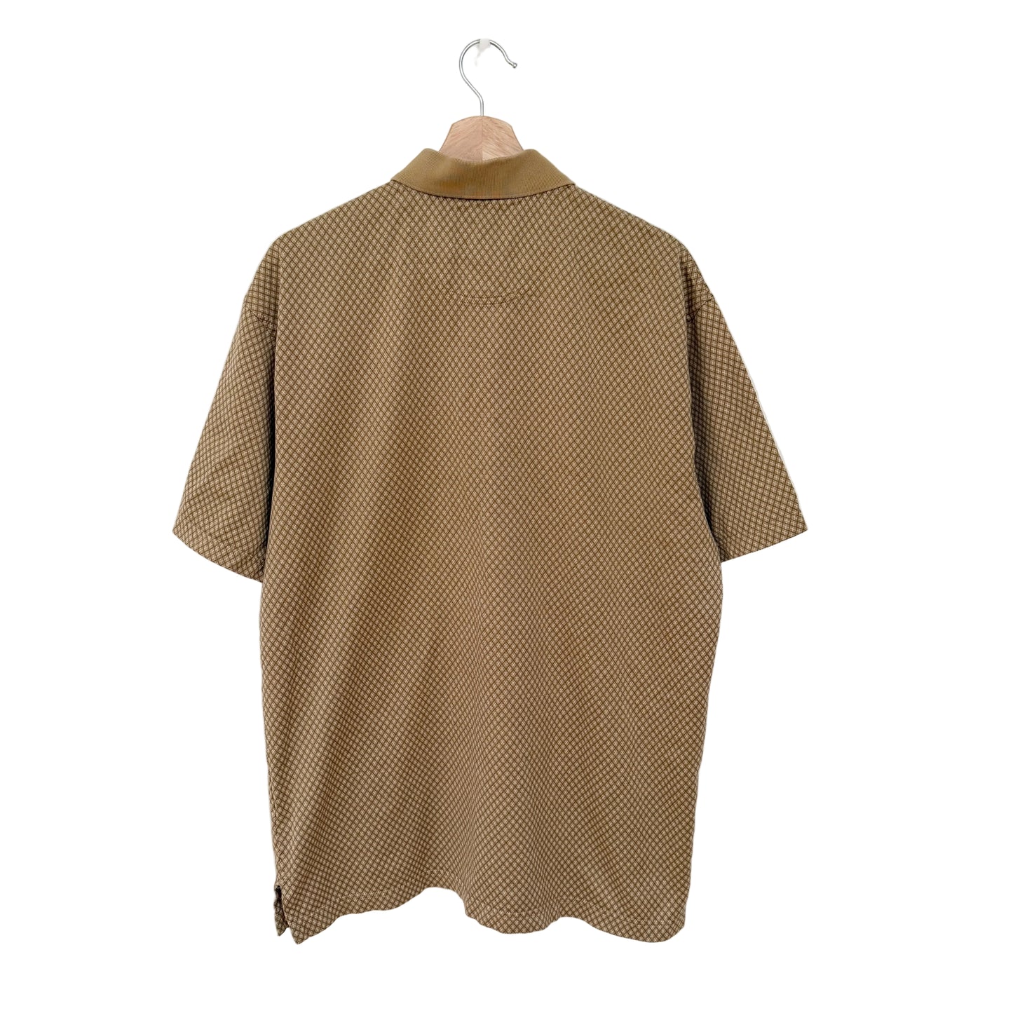 Brown checkered shirt on a hanger against a white background