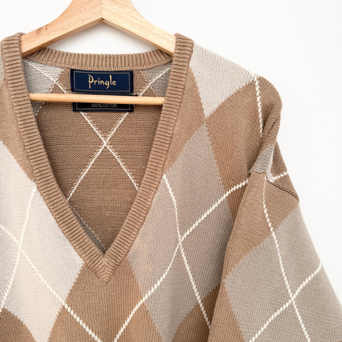 MNMLY Refreshed Pringle Tan Argyle V-neck Sweater - L