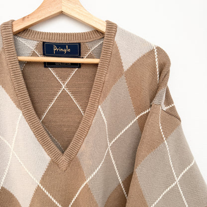 MNMLY Refreshed Pringle Tan Argyle V-neck Sweater - L
