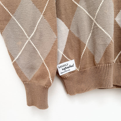 MNMLY Refreshed Pringle Tan Argyle V-neck Sweater - L
