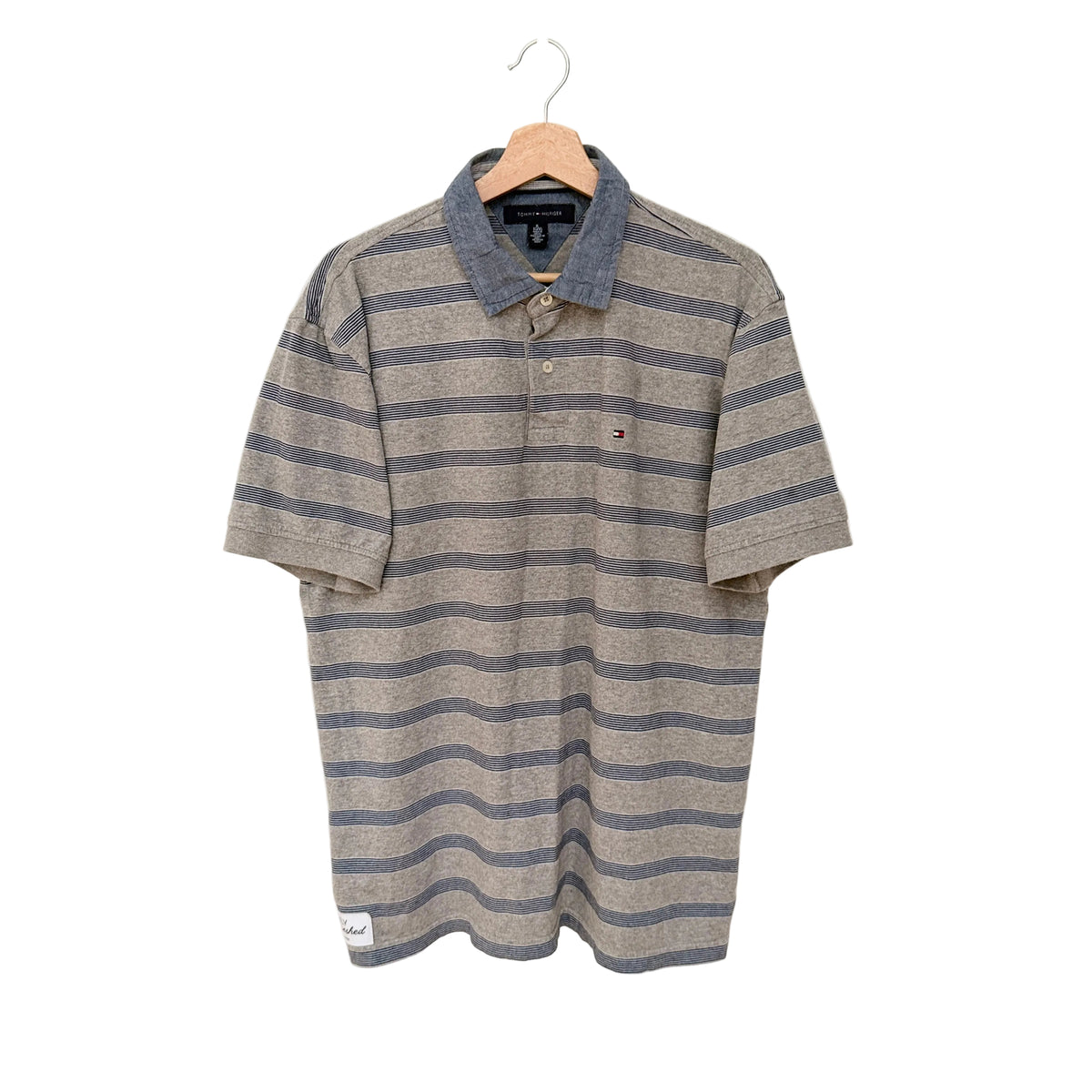MNMLY Refreshed Grey Stripe Tommy Hilfiger Polo Shirt - XLarge