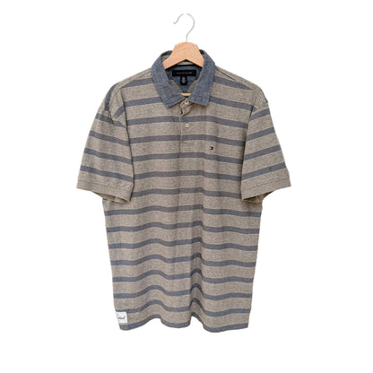MNMLY Refreshed Grey Stripe Tommy Hilfiger Polo Shirt - XLarge