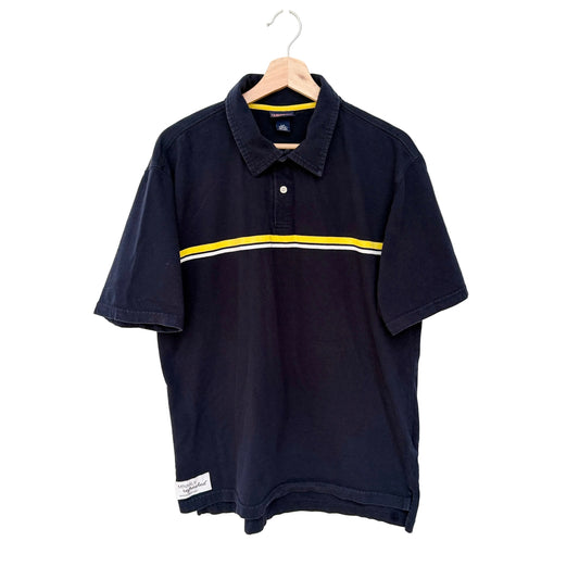 MNMLY Refreshed Champs Sport Navy/Yellow Stripe Polo Shirt - L