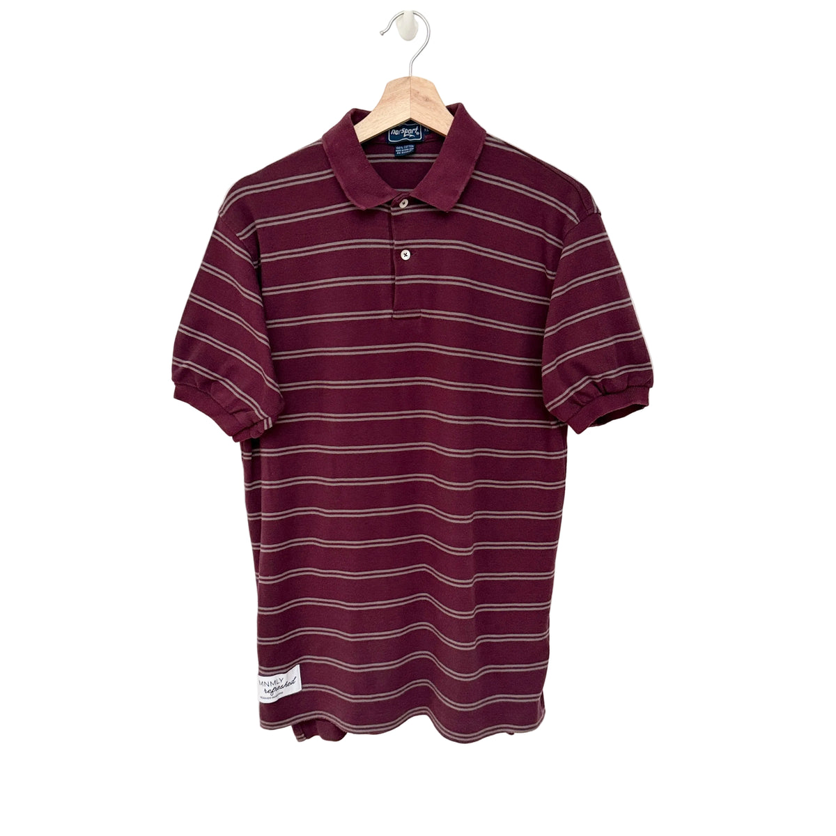 MNMLY Refreshed Wine Stripe Norsport 90s Polo Shirt - XLarge