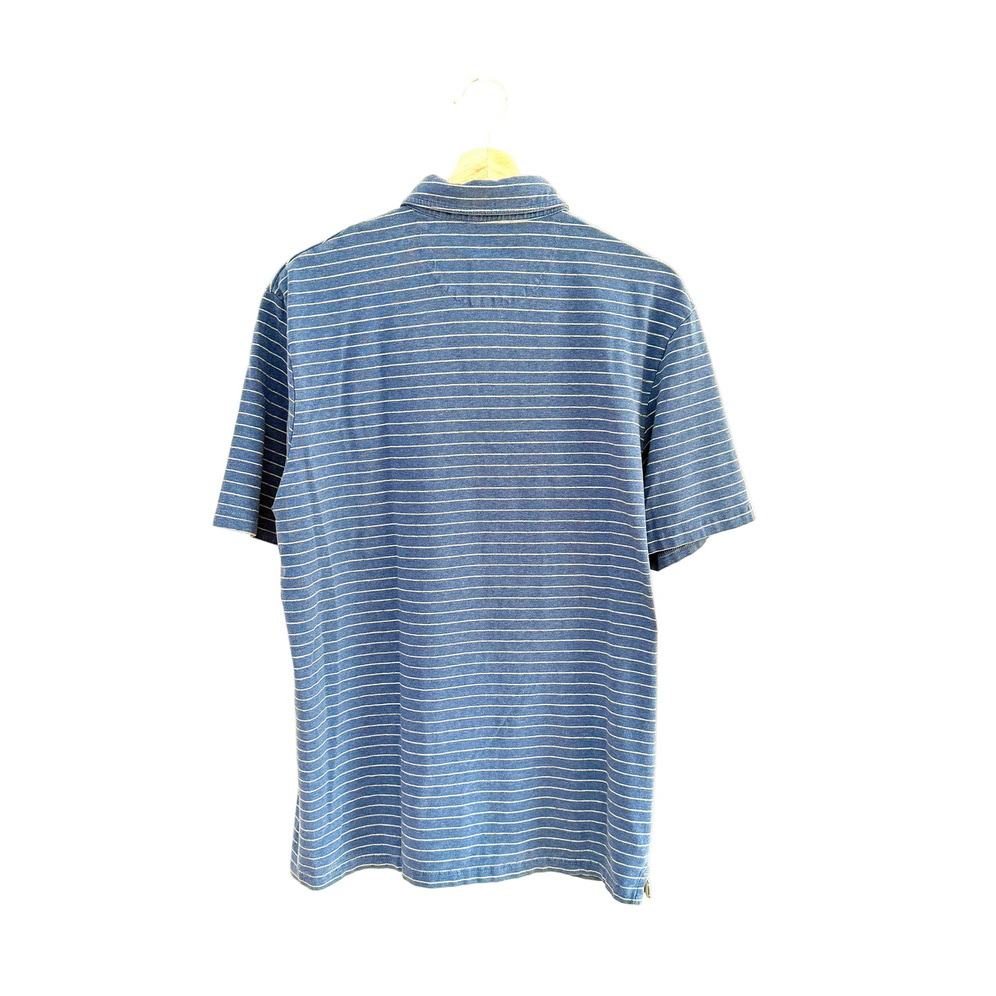 Blue striped polo shirt on a white background