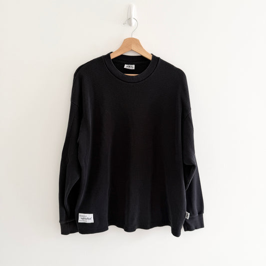 MNMLY Refreshed Black Waffle Crewneck - XL