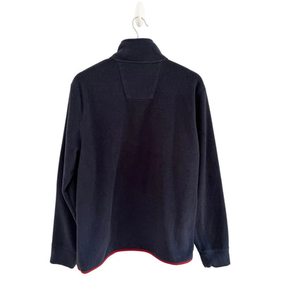 Navy blue fleece pullover on a white background