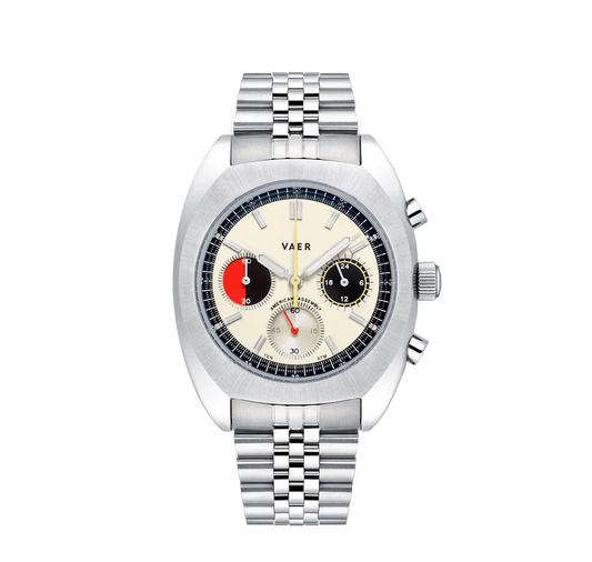 VAER R1 Racing Chronograph Cream 38mm on jubilee bracelet