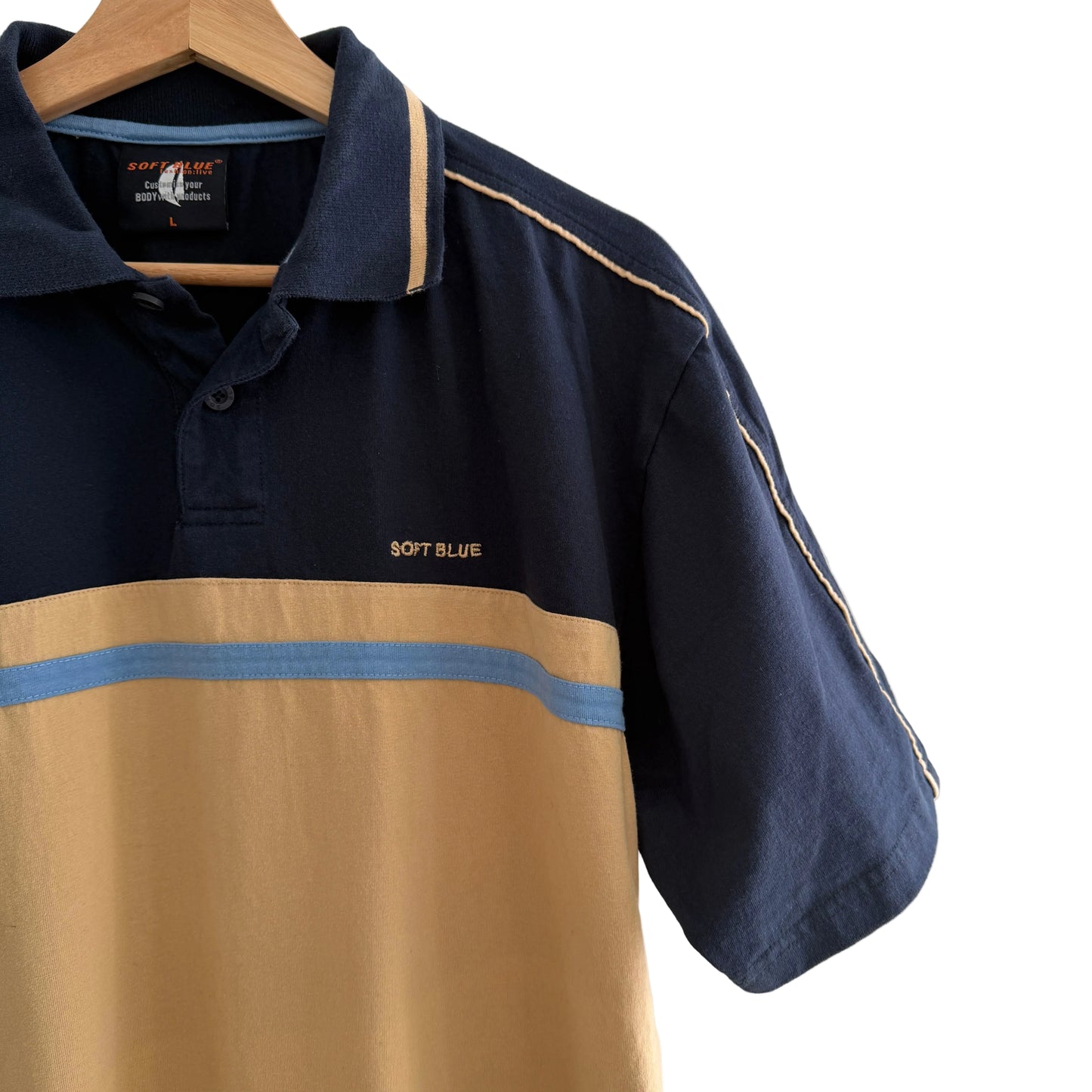 MNMLY Refreshed Navy/Tan Soft Blue Polo Shirt - L