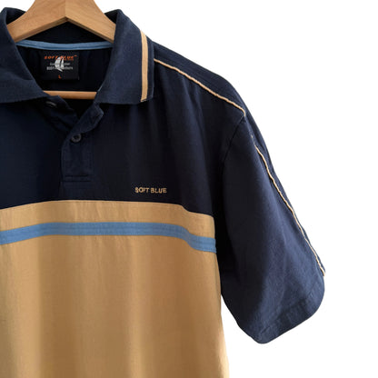MNMLY Refreshed Navy/Tan Soft Blue Polo Shirt - L