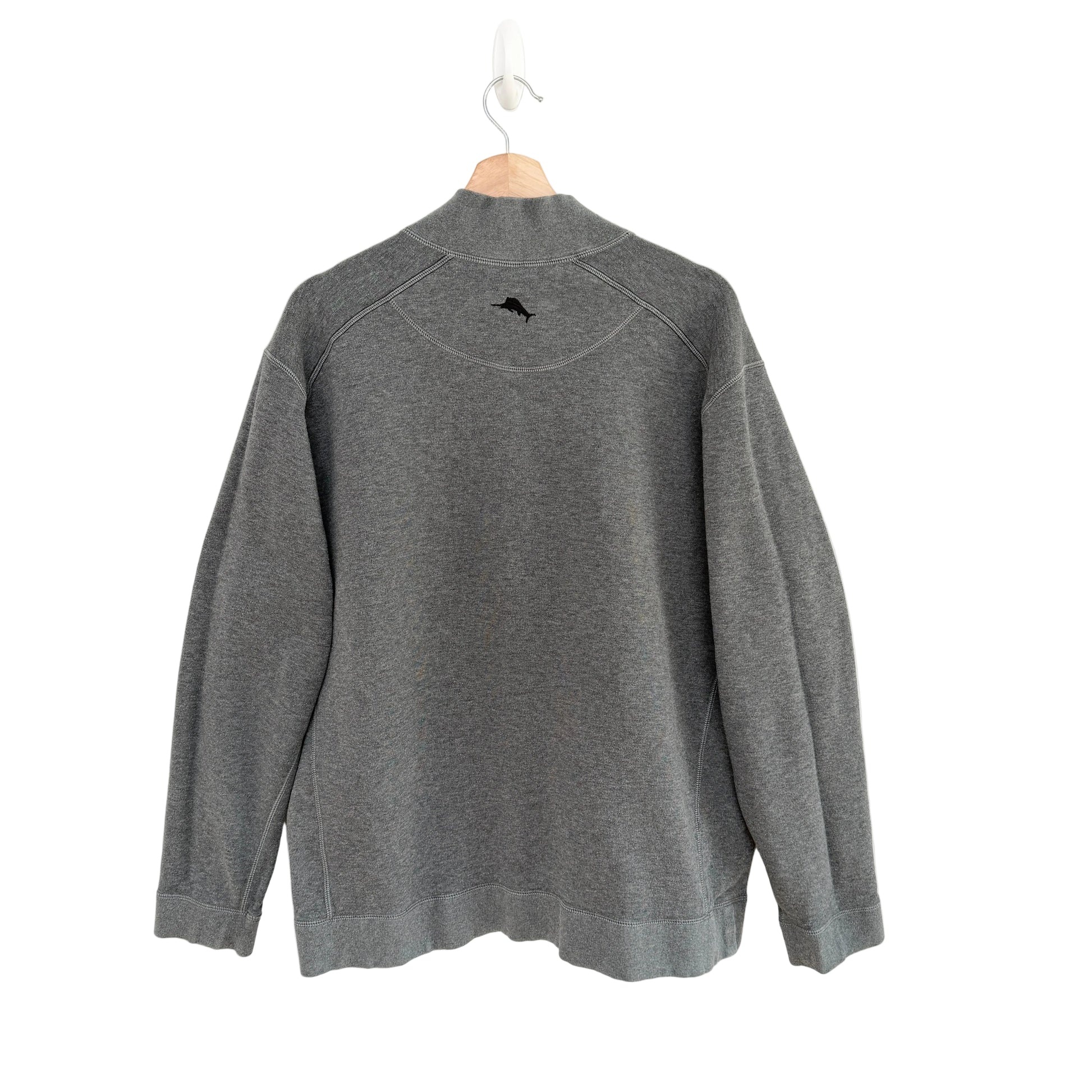 Gray sweatshirt with a logo on a white background