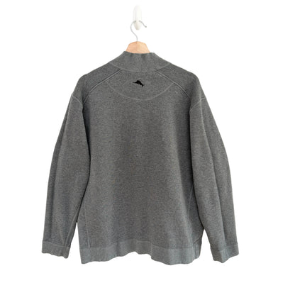 Gray sweatshirt with a logo on a white background